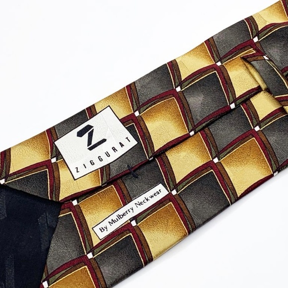Ziggurat By Mulberry Neckwear Silk Tie Gold Black - Picture 4 of 6
